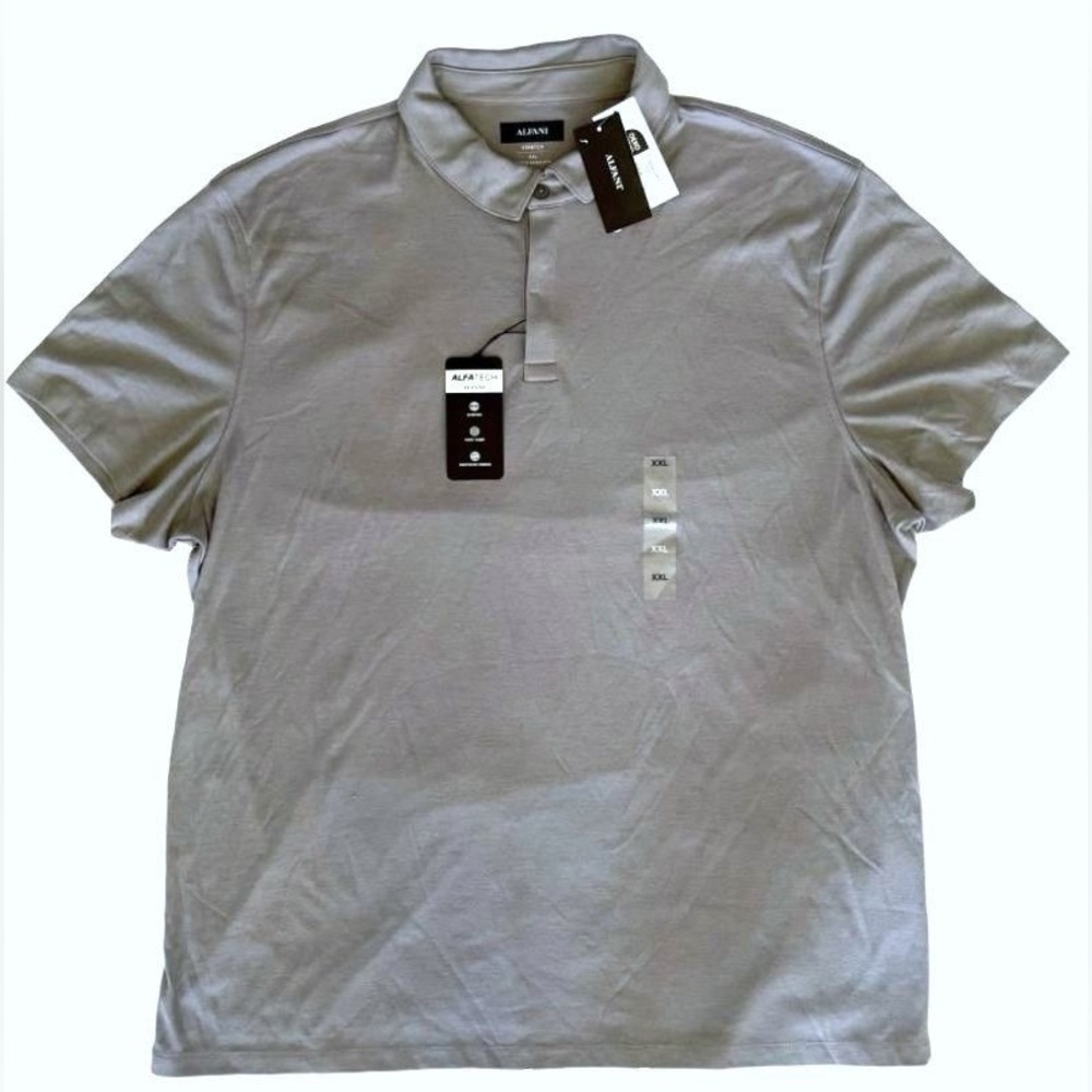 Men's XXL Alfatech Alfani Storm Gray Stretch Recycled Fibers Polo Shirt NWT